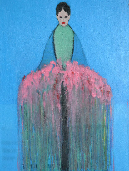 Mujer fuerte en flor Mixed media Canvas Floral Painting