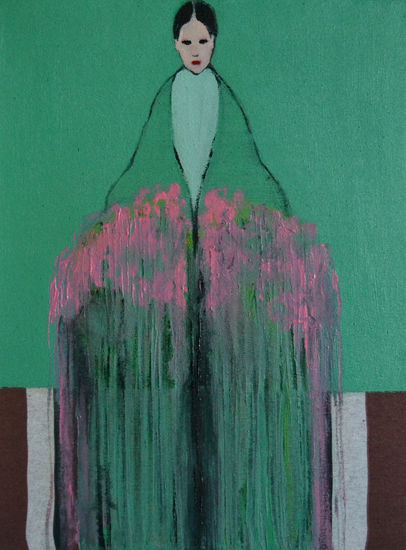 Mujer fuerte en flor Media Mixta Tela Desnudos