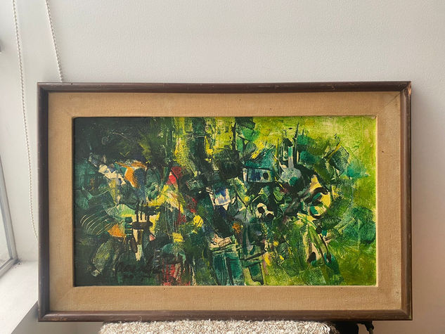 "Composición Abstracta en Verde – Arrascue (1970s)" Óleo Lienzo Paisaje