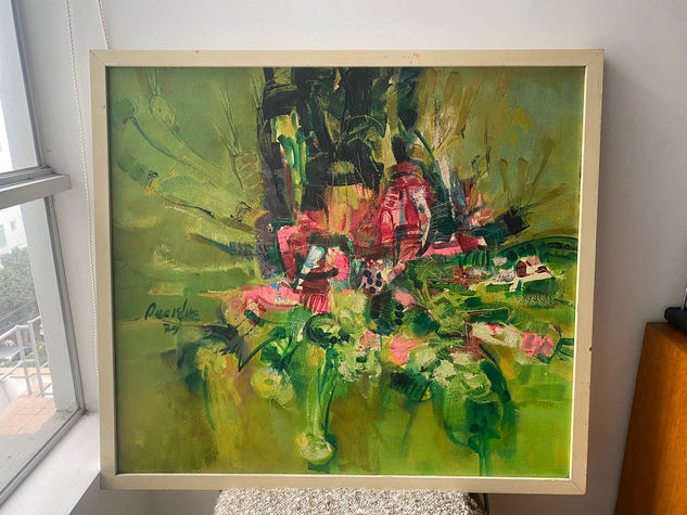 Composición Verde-Roja (1979) - Enrique Arrascue Oil Canvas Landscaping