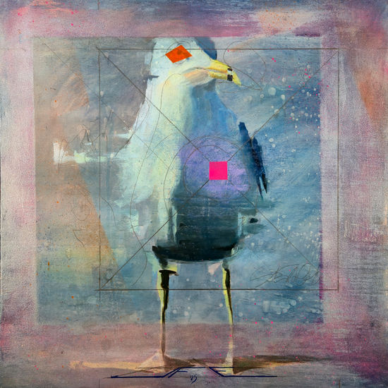 Gaviota en Azul Mixed media Panel Animals