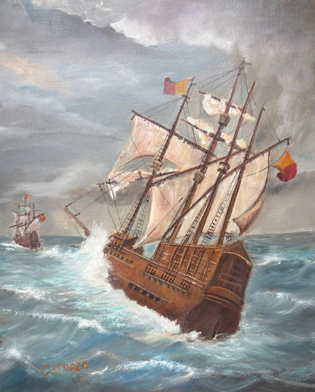 Ship in the storm Óleo Lienzo Marina