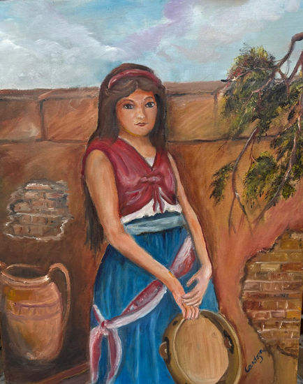 Tambourine Óleo Lienzo Figura