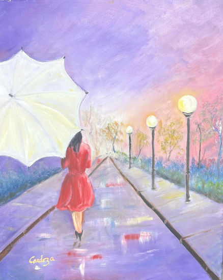 Woman in the rain Oil Canvas Figure Painting