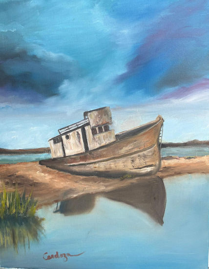 Stranded boat Óleo Lienzo Marina