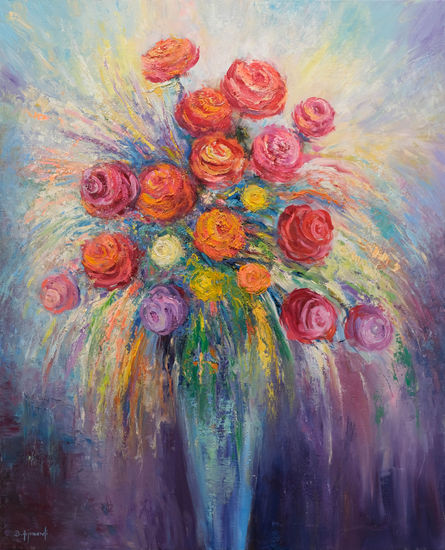 Vase of Roses Óleo Lienzo Floral