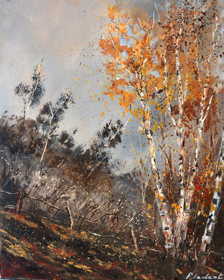 Aspen trees in autumn Óleo Lienzo Paisaje