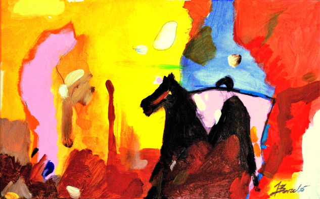 El caballo entre las estrellas. Media Mixta Lienzo Animales