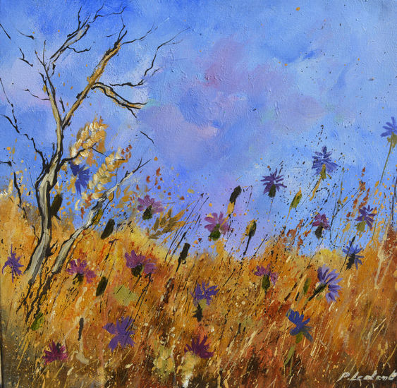 Blue cornflowers Oil Canvas Landscaping