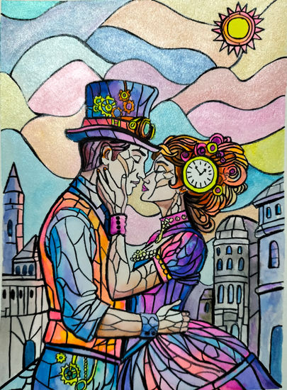 Una caricia steampunk Media Mixta Papel Figura