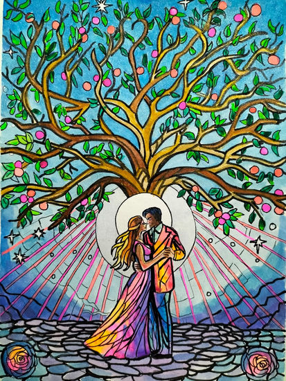 El amor florece Mixed media Paper Figure Painting