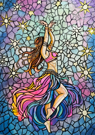 Danza a las estrellas Mixed media Paper Figure Painting