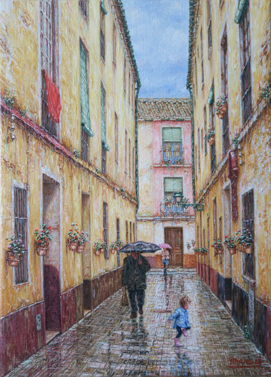 Lloviendo en Pasaje de Don Valentín Martínez Oil Canvas Landscaping