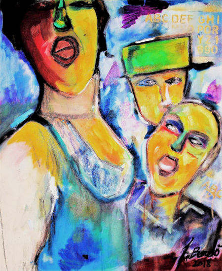 Sombras en el microfóno. Media Mixta Lienzo Figura