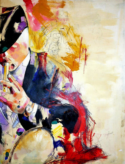 Ritmos de pasión. Mixed media Textile Figure Painting