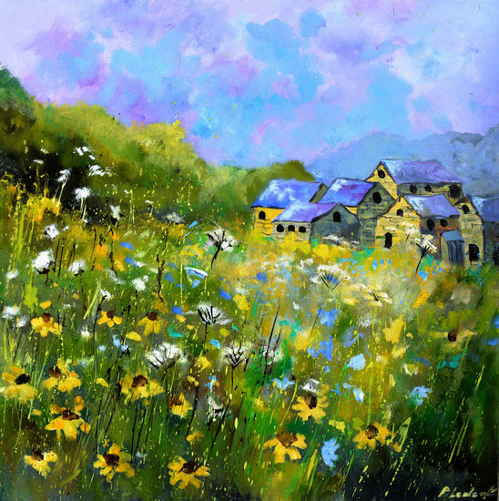 Old village in a meadow Oil Canvas Landscaping