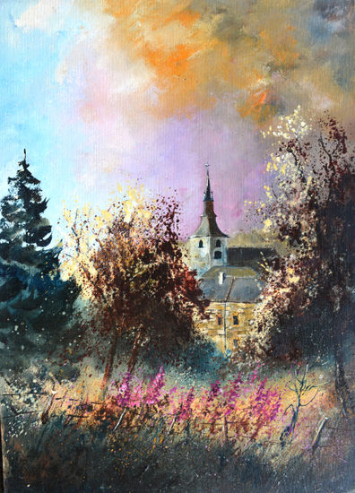 Foxgloves in my village Oil Canvas Landscaping