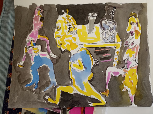 Tasa y vaso de agua Tinta Papel Figura