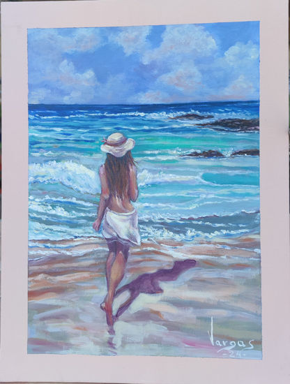 Niña en la playa Acrílico Papel Figura