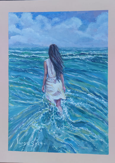 Chica en la playa Acrylic Paper Figure Painting