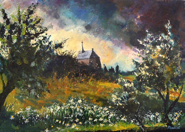 Old chapel Oil Canvas Landscaping