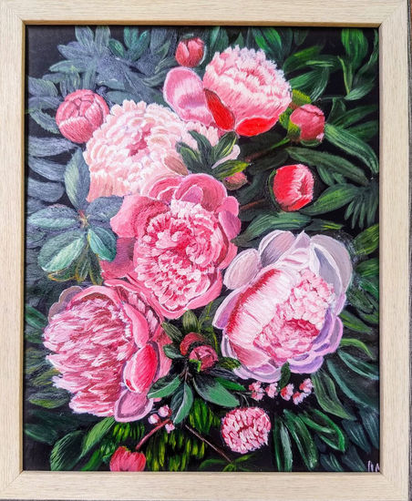Peonias Acrylic Card Floral Painting