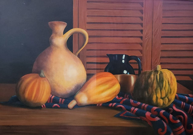 Bodegon con auyamas y bayas Óleo Lienzo Bodegones