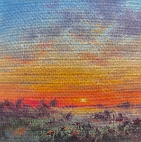 Paisaje Atardecer Óleo Tabla Paisaje