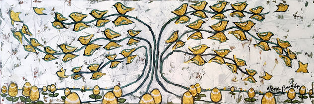 Sembrando pájaros dorados Media Mixta Lienzo Otros