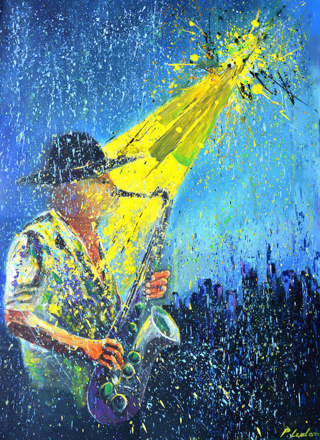 Playing sax in the rain