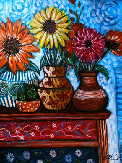 Flores fauvistas 2 Acrylic Canvas Floral Painting