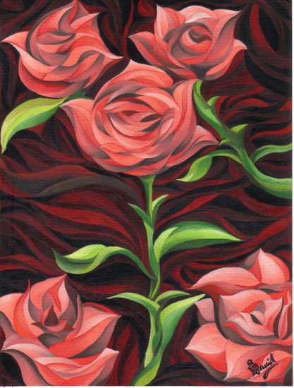 Rosas Oil Paper Floral Painting