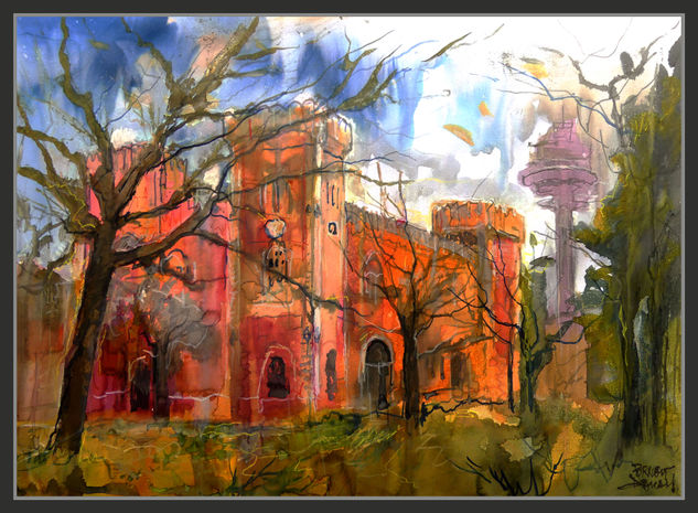 VIENA-AUSTRIA-ARTE-PINTURA-ACUARELAS-MUSEO-HISTORIA-MILITAR-AUSTRIA-CASTILLO-HEERESGESCHICHTLICHE MUSEUM-ARSENAL-ARTISTA-PINTOR-ERNEST DESCALS- Watercolour Paper Landscaping