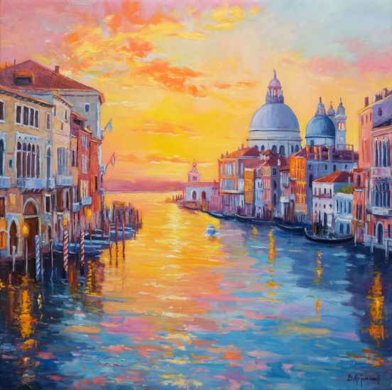 Venice Grand Canal Sunset Oil Canvas Landscaping
