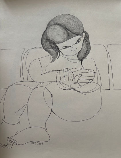 Joven estudiante meditando Pencil