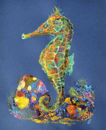Sea Horse Acrylic Card Marine Painting
