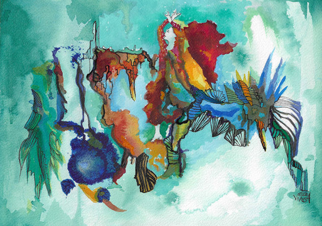 Flamenco a los pies de La Alhambra I Acrylic Card Figure Painting