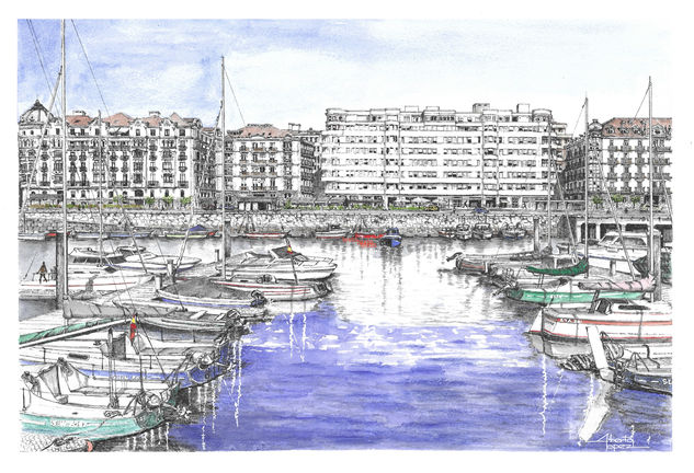 Santander, Puertochico Watercolour Paper Marine Painting
