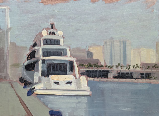 Puerto Málaga Oil Panel Marine Painting