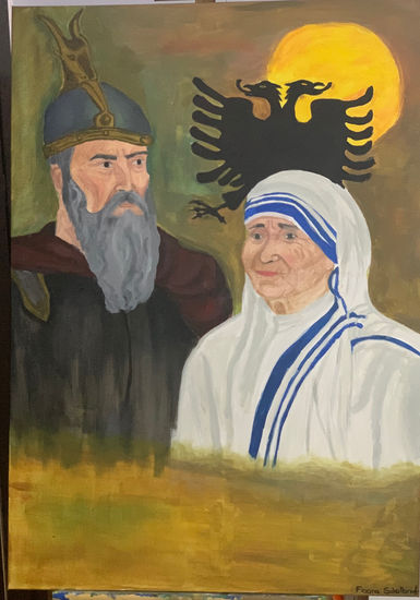 Hero and Angel Skanderbeg and Mother Teresa” Óleo Lienzo Retrato