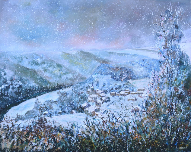 Snowy valley Óleo Lienzo Paisaje