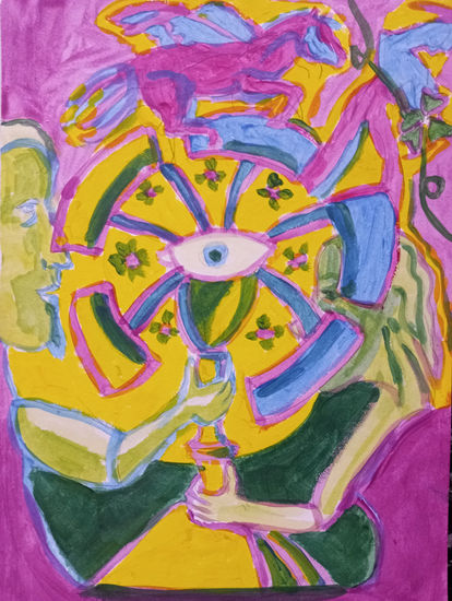 Rueda de la fortuna Gouache Card Figure Painting