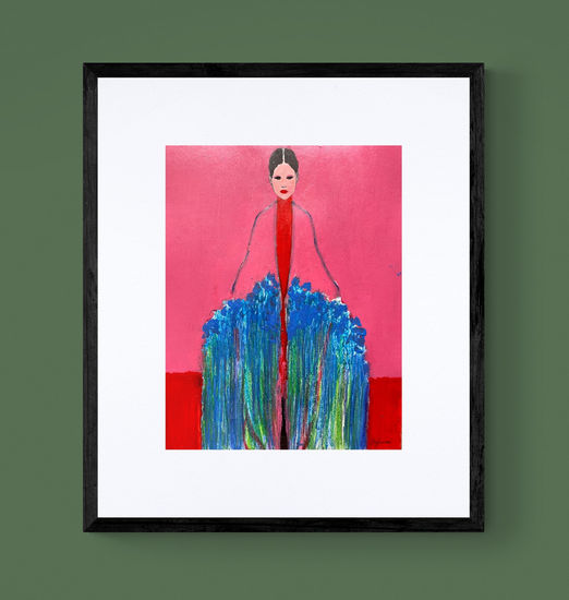 Girl with a Bouquet Mixed media Card Figure Painting