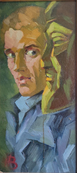 Autorretrato con un antepasado Oil Card Portrait