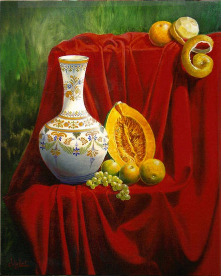 Bodegon con manto rojo Oil Canvas Still Life Paintings