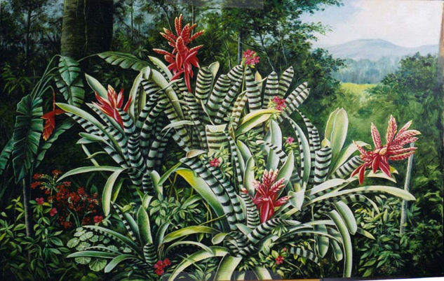 Bromelias Oil Textile Floral Painting