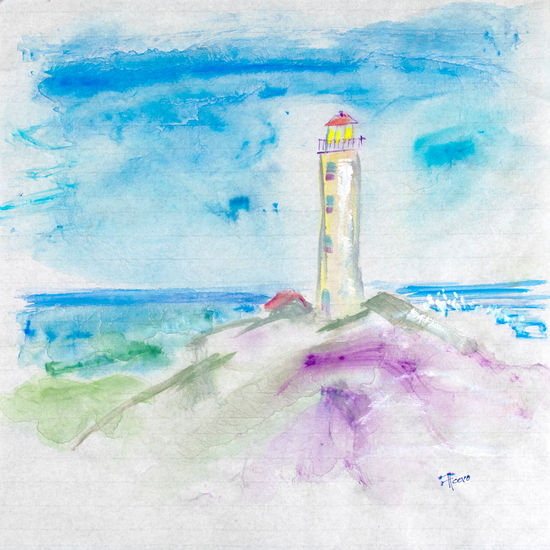 El faro del fin del mundo Acuarela Papel Marina