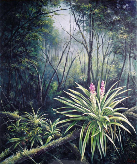 Contraluz en el bosque Oil Textile Floral Painting