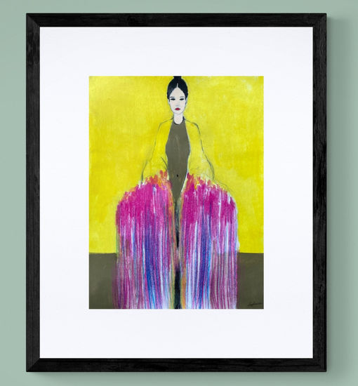 Girl with a Bouquet Acrylic Card Figure Painting