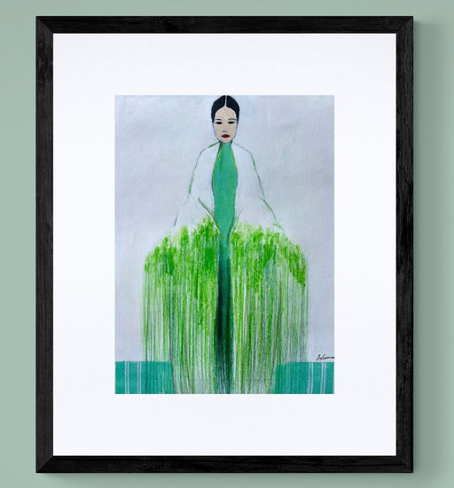 Girl with a Bouquet Mixed media Canvas Figure Painting
